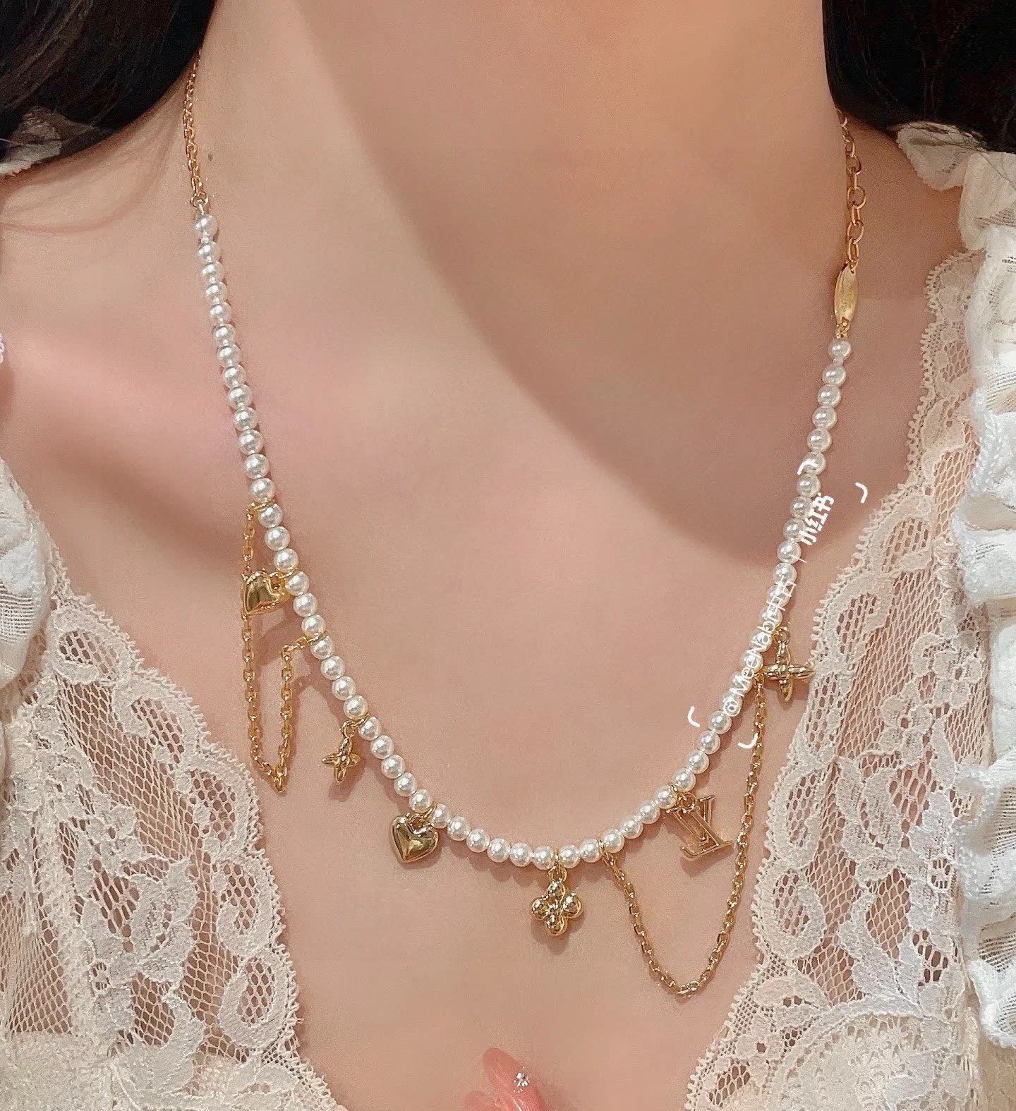 Louis Vuitton Pearl and Gold Charm Necklace